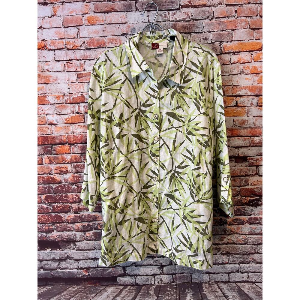 JM Woman collection linen cream leaf 3/4 sleeve shirt top blouse women 20W
